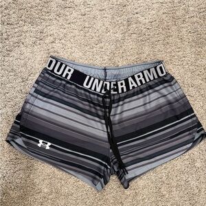 Under Armour Women's Black and Gray Striped Athletic Shorts